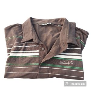 TRAVIS MATHEW Size 2XL‎ Black Whit Green & White Striped Mens Polo Shirt Golf
